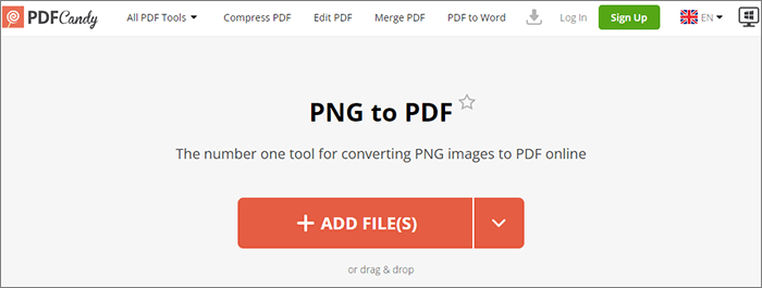 PDF Candy: загрузка PNG для конвертации