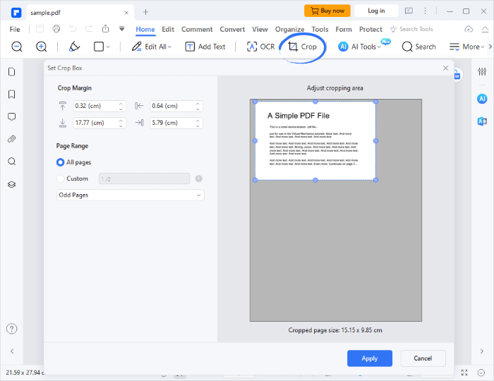 Скриншот PDFelement Pro с инструментом обрезки