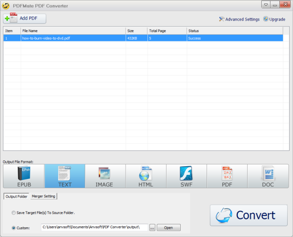 PDFMate PDF Converter: конвертация PDF в TXT