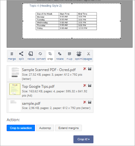Скриншот инструмента PDF24 для обрезки PDF