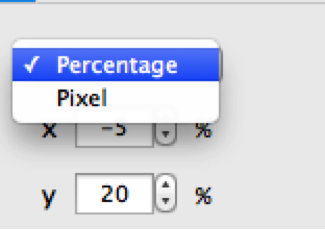Переключатель Percentage и Pixel для координат водяного знака