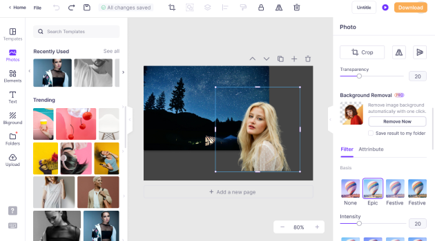 Онлайн-интерфейс PixStudio/Fotophire с блоком Background Removal и кнопкой Remove Now