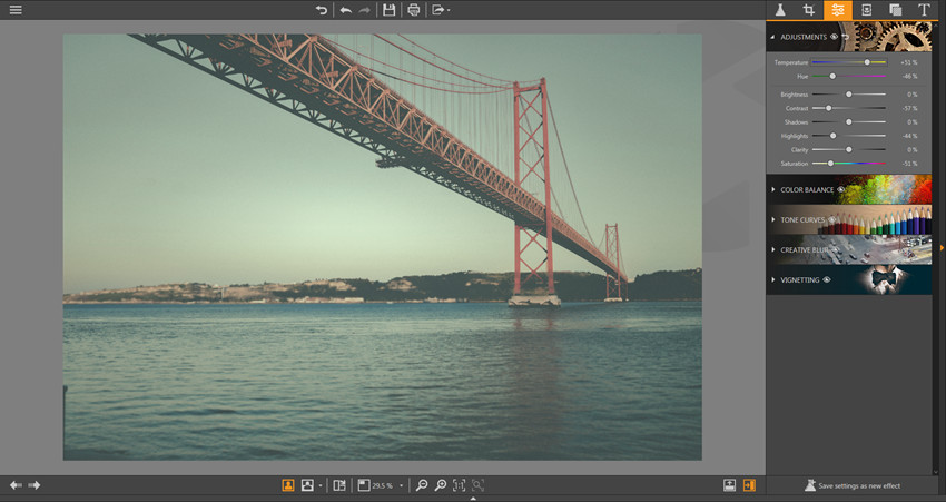 Панель Adjustments в Fotophire Photo Editor