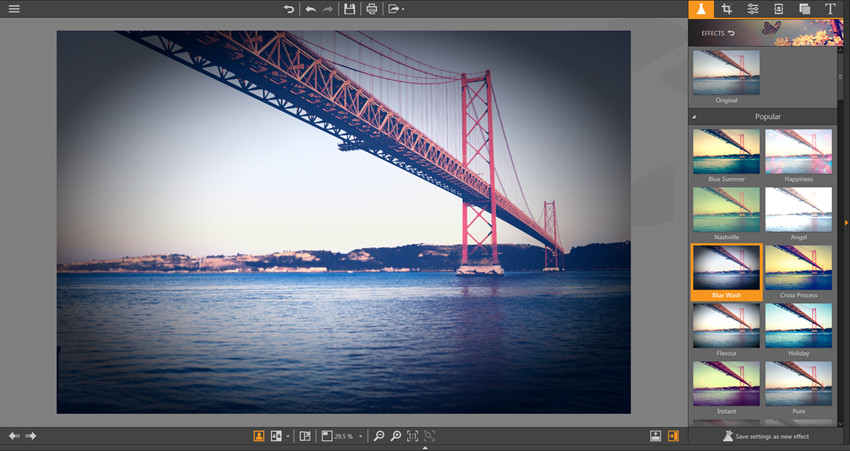 Интерфейс Fotophire Photo Editor с панелью эффектов