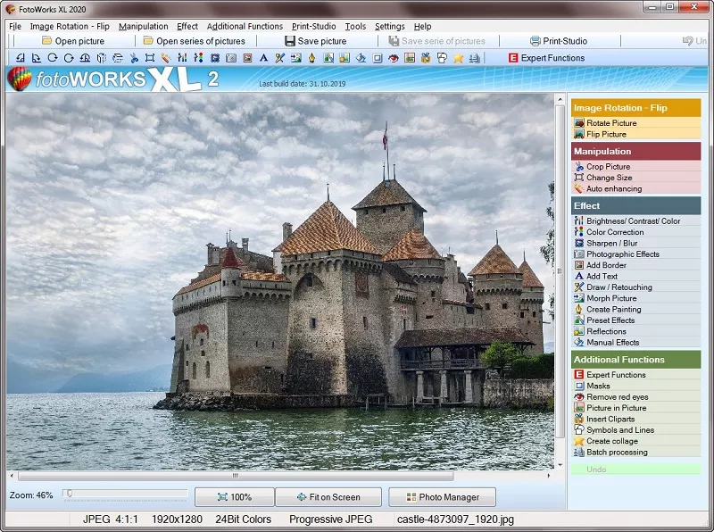 Окно FotoWorks XL 2 с фотографией и доступом к Print-Studio