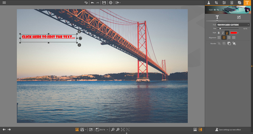 Настройки текста в Fotophire Photo Editor