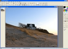 Рабочая область PhotoFiltre Studio X с открытой фотографией, панелью слоёв и правой панелью инструментов
