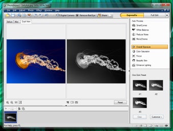 Режим ExpressFix в Ulead PhotoImpact X3 с предпросмотром Before/After и панелью быстрых исправлений