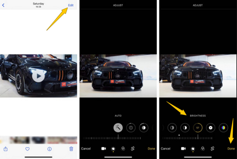 Осветление видео в приложении Фото на iPhone