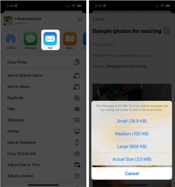 iPhone: уменьшение размера фото при отправке через Почту