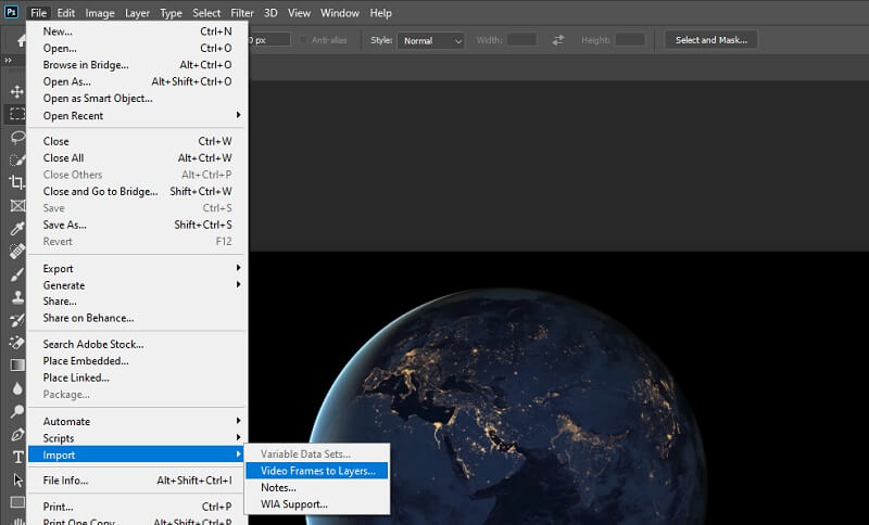 Импорт MP4 в Photoshop для создания GIF