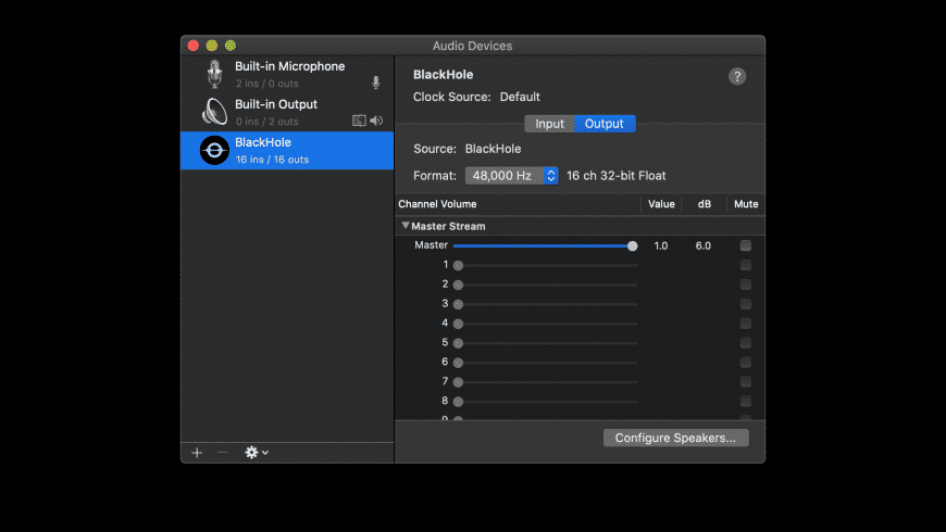 BlackHole в настройках macOS