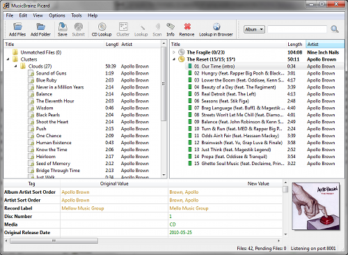 Главное окно MusicBrainz Picard с найденным альбомом и обложкой