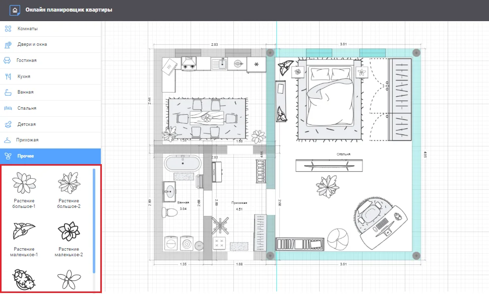 Flat Planner: декор, выделение объектов и масштаб на шкале