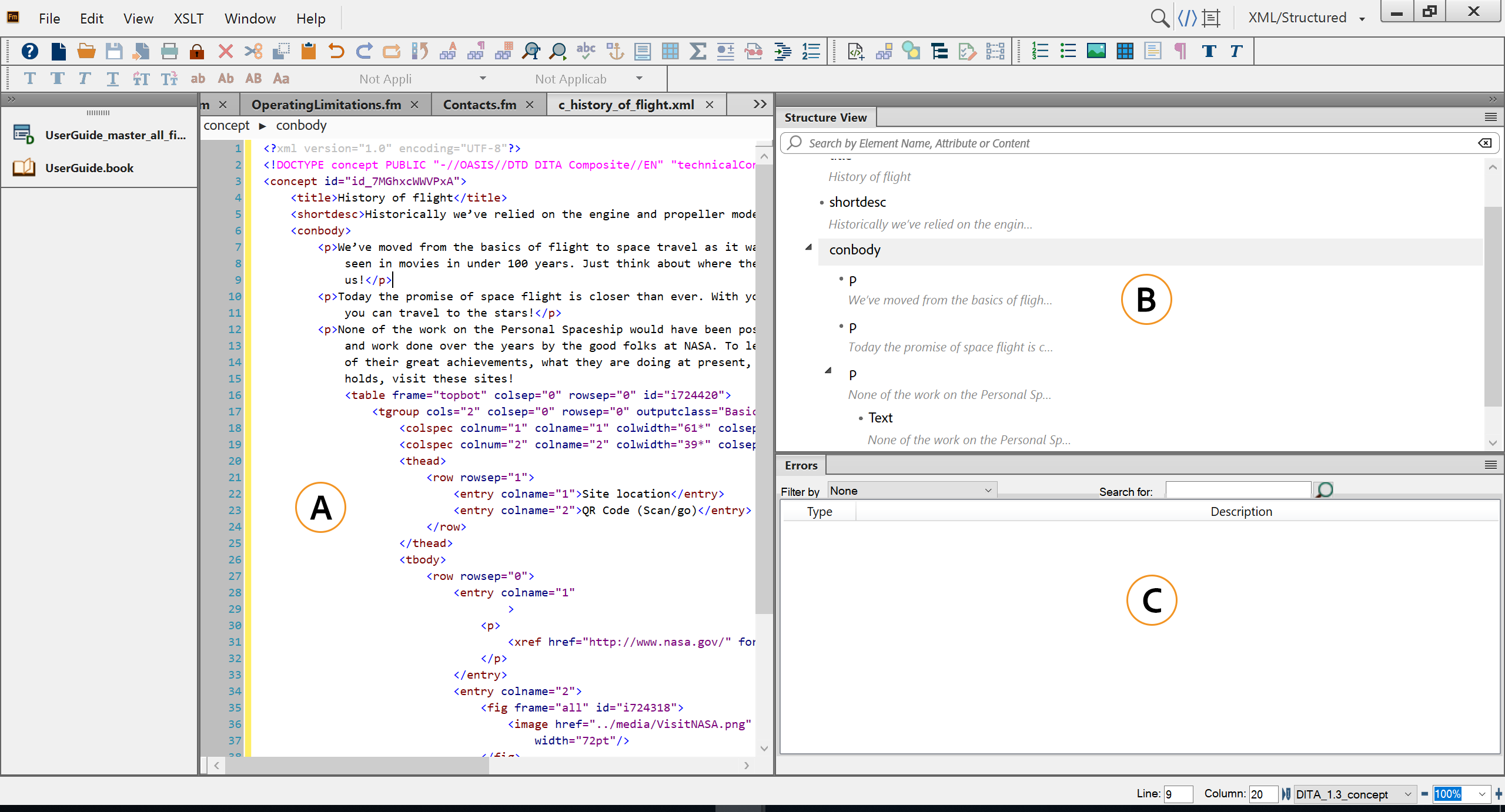 Скриншот Adobe FrameMaker: pl xml view
