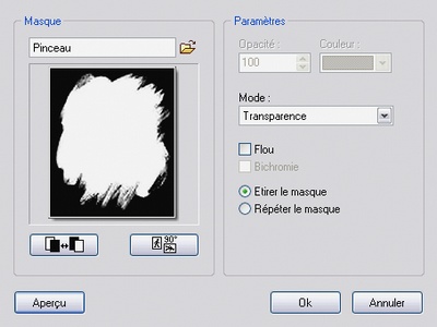 Окно PhotoMasque в PhotoFiltre Studio для выбора маски и параметров применения