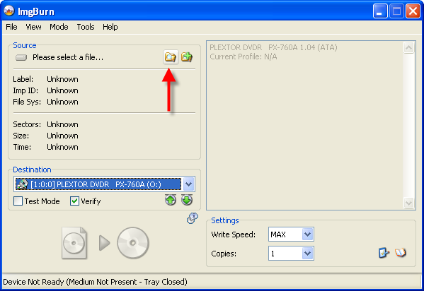 Выбор образа в режиме Write