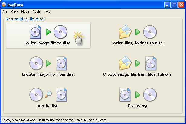 Стартовый экран ImgBurn — Ez-Mode Picker