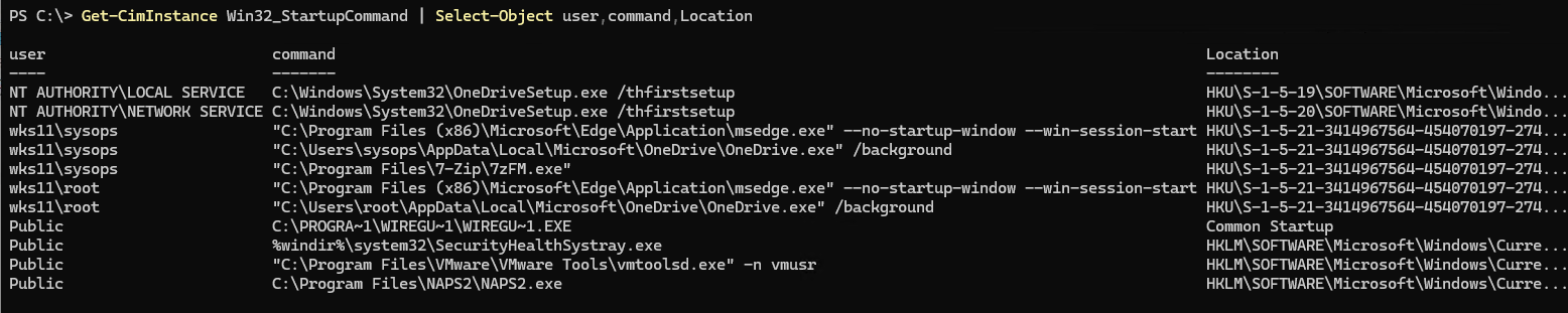 PowerShell показывает источники автозагрузки