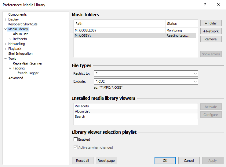Настройка Media Library в foobar2000