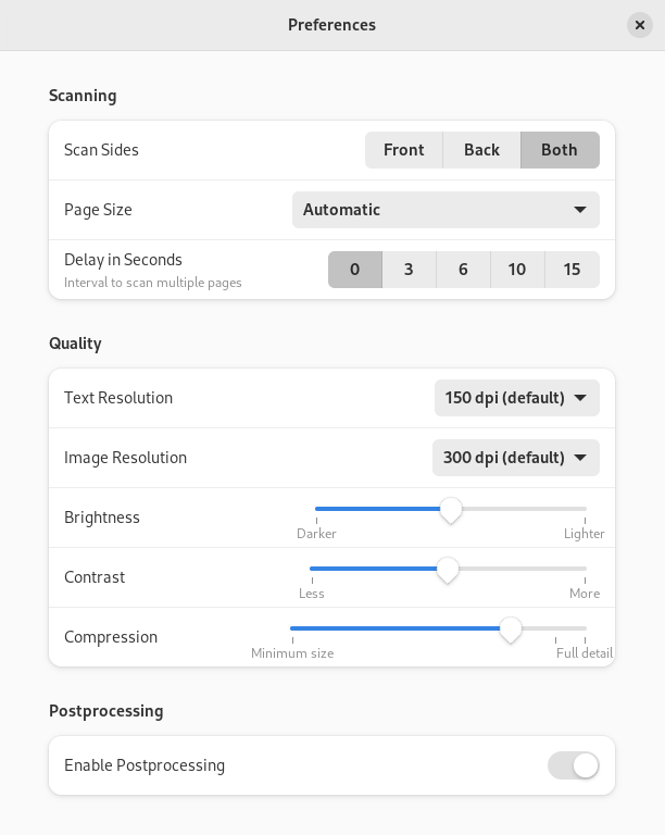 Simple Scan: окно Preferences