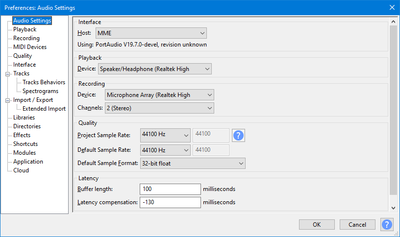 Настройки частоты проекта в Audacity