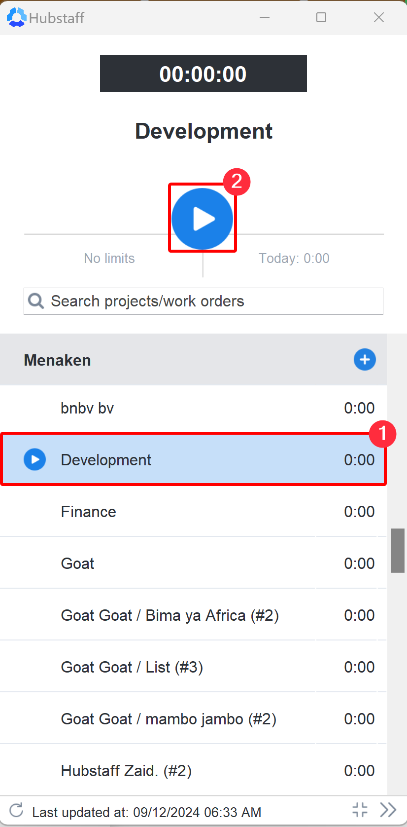 Запуск таймера в Hubstaff Desktop