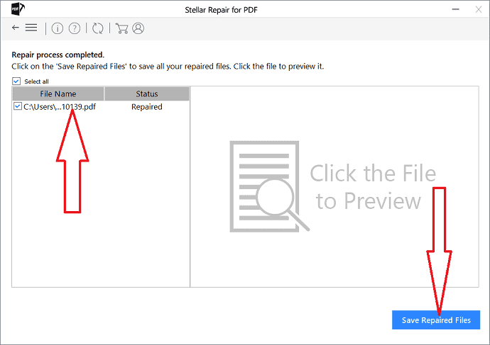Предпросмотр восстановленного PDF в Stellar Repair for PDF