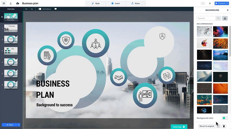 Интерфейс Prezi с нелинейной презентацией и рабочим полотном