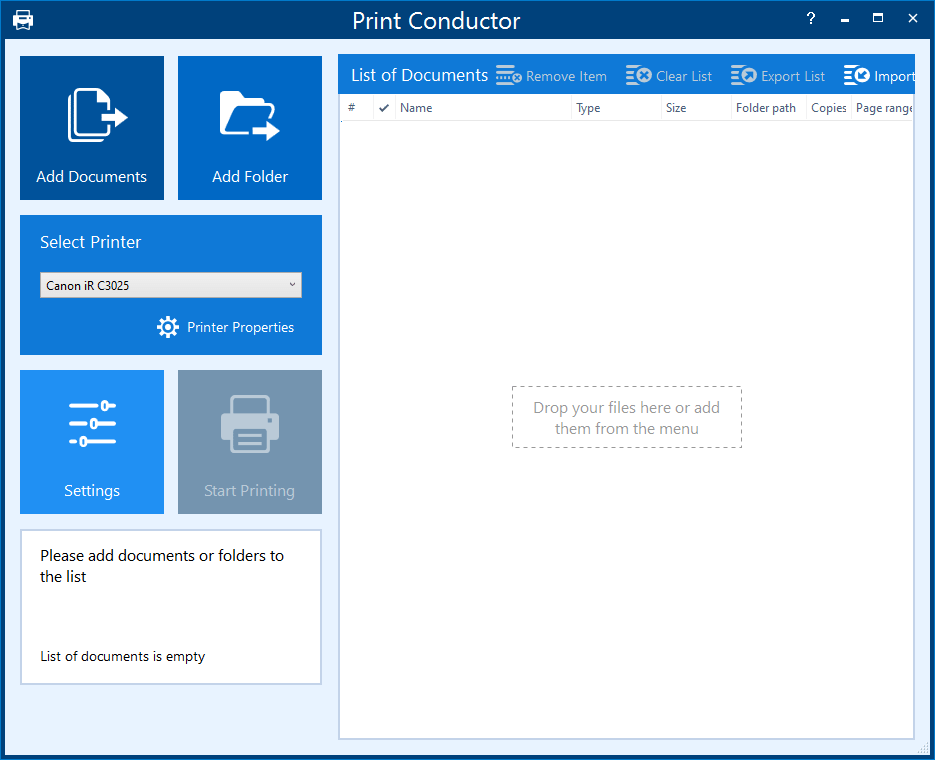 Интерфейс Print Conductor