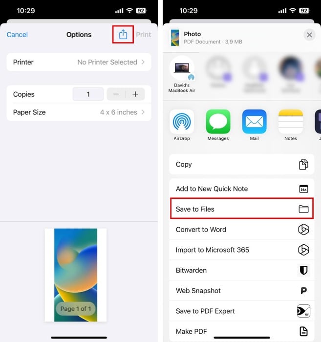 Печать изображения в PDF на iPhone