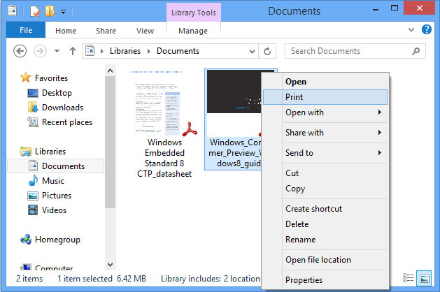 Печать нескольких PDF через Проводник Windows