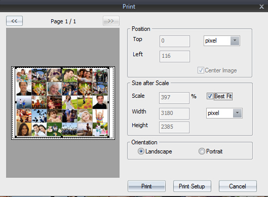 Предварительный просмотр и печать в Picture Collage Maker Pro