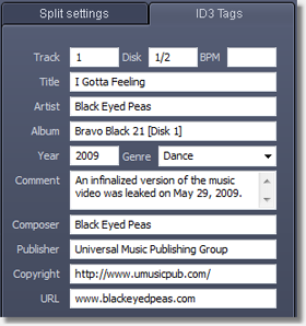 Вкладка ID3 Tags в X-Wave MP3 Cutter Joiner