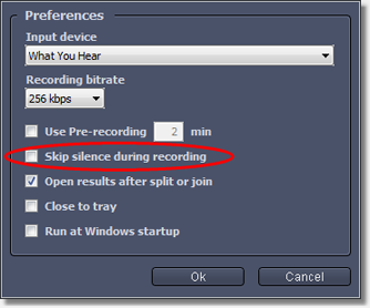 Настройки Preferences с опциями Use Pre-recording и Skip silence during recording