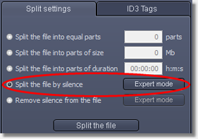 Опция Split the file by silence во вкладке Split settings