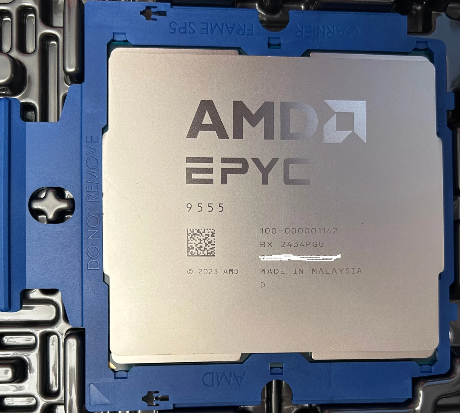 AMD EPYC 9555 с маркировкой 9555 и OPN 100-000001142 в рамке SP5