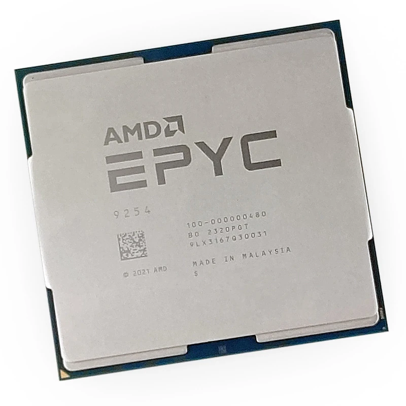 AMD EPYC 9254, реальная фотография процессора с маркировкой 100-000000480