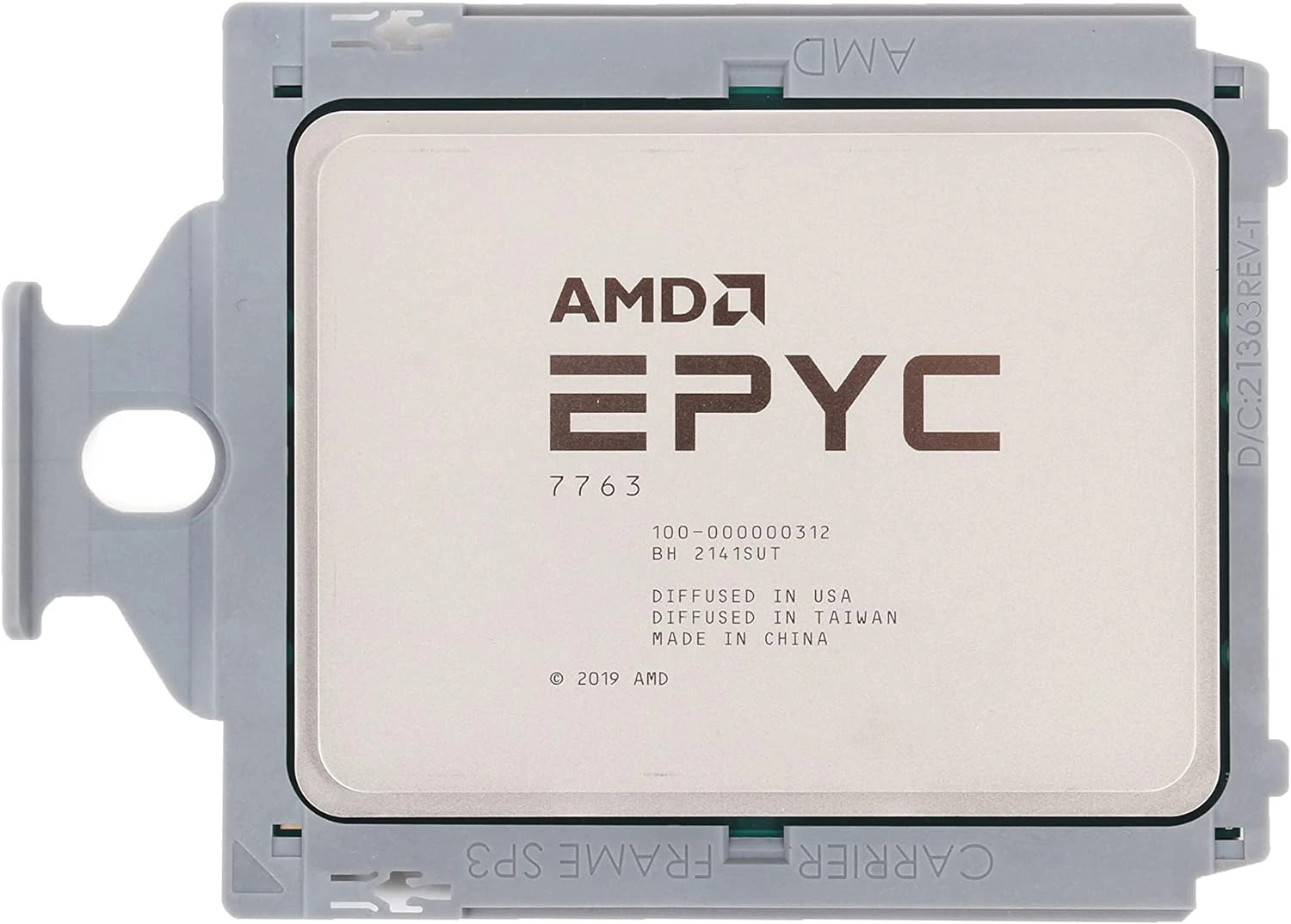 AMD EPYC 7763 с маркировкой 100-000000312 в рамке Socket SP3
