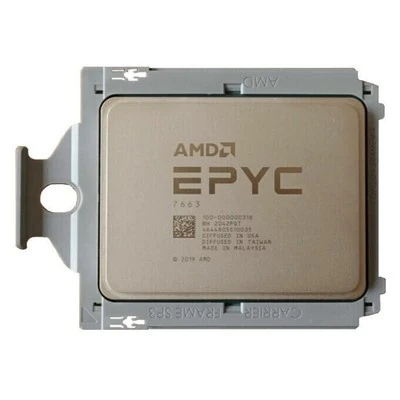 AMD EPYC 7663 в рамке Socket SP3 с маркировкой 7663