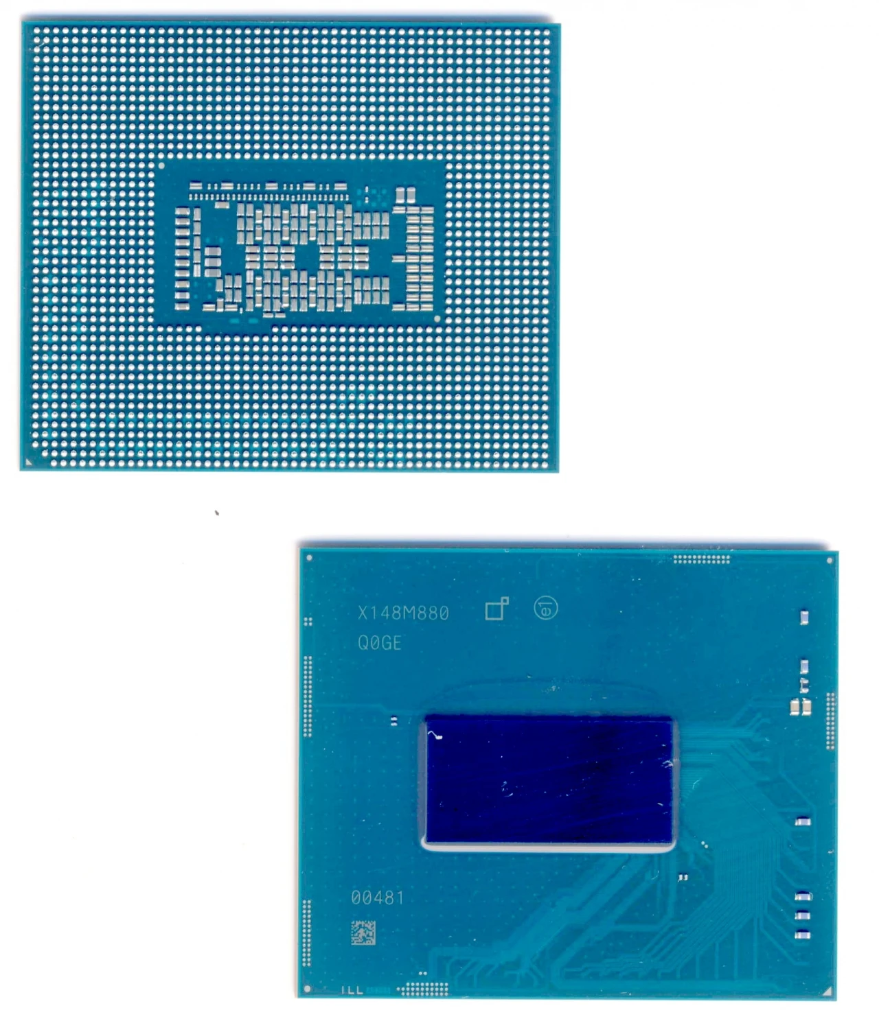 Intel Core i9-12950HX в корпусе BGA1964, фотография верхней и нижней стороны процессора