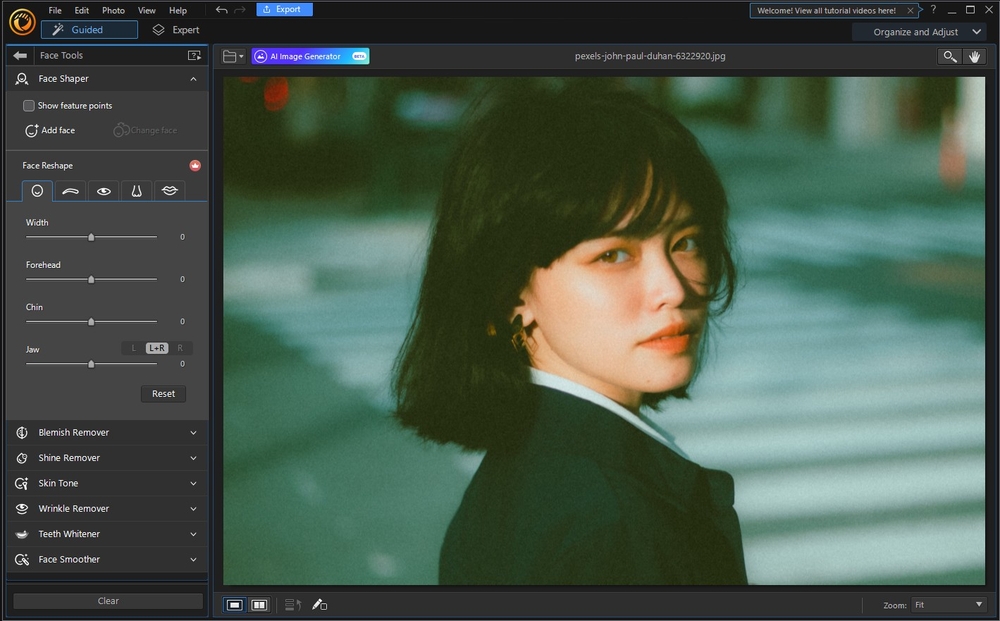 CyberLink PhotoDirector — панель редактирования