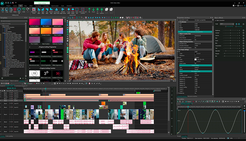 Интерфейс VSDC Free Video Editor с проектом и панелями редактирования