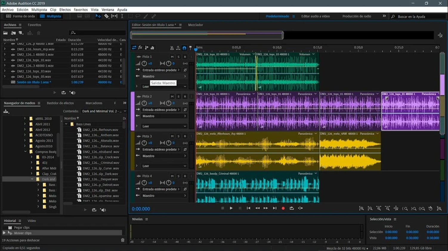 Многодорожечный интерфейс Adobe Audition