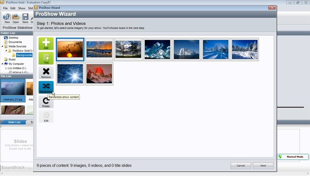 Добавление фотографий и видео в ProShow Wizard
