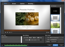 Окно Create Executable в ProShow Producer с меню, предпросмотром и параметрами публикации