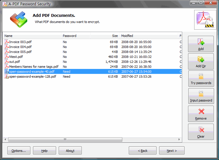 Скриншот A-PDF Password Security: ps batch