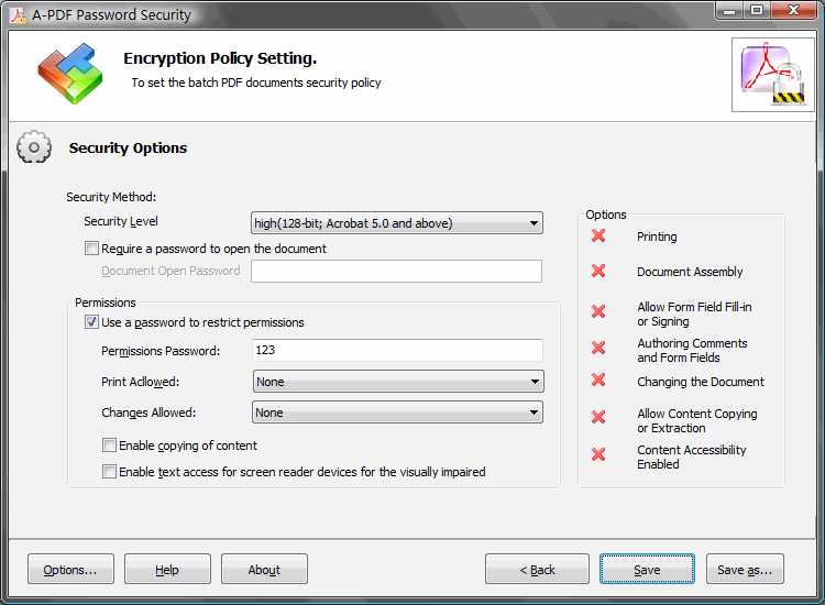 Скриншот A-PDF Password Security: ps batch2