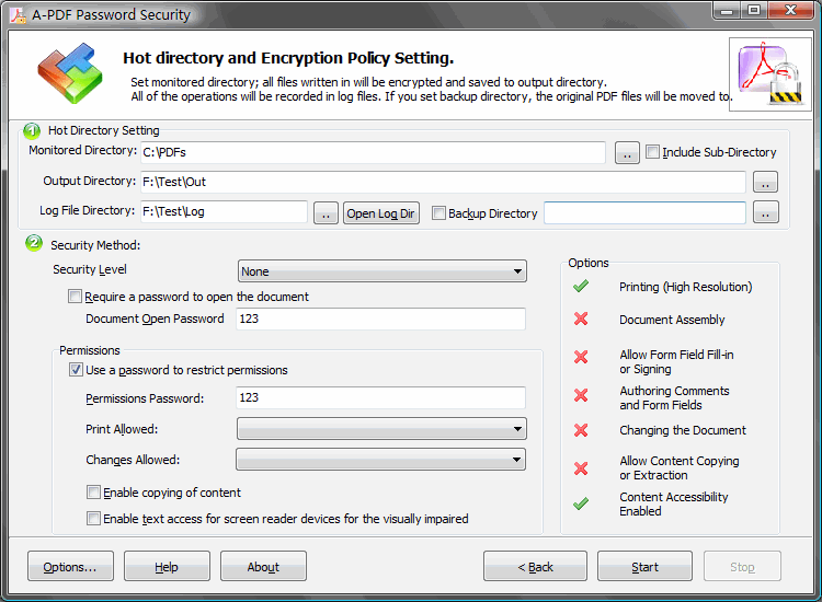Скриншот A-PDF Password Security: ps hotdir