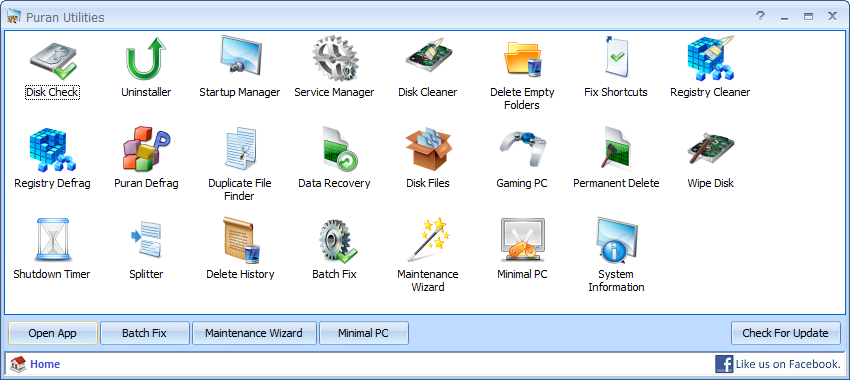 Главное окно Puran Utilities с отдельным значком Registry Cleaner